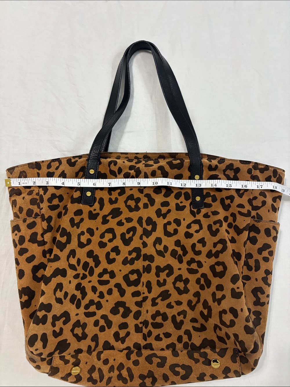 J. Crew Leopard Print Brown Tote Bag with Black Handles - Picture 14 of 16